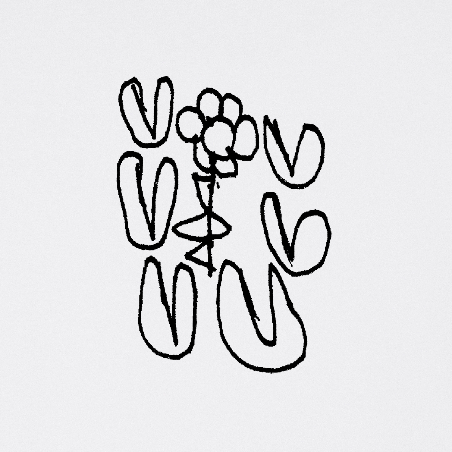 Detail of a black print on a white t-shirt showing an illustration of six hearts and one flower in between.